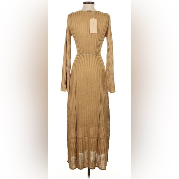 Pheme Elegant Long Sleeve Tan Maxi Dress - Picture 4 of 5